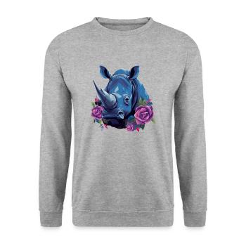 Rhinocéros floral : violet clair & azur foncé - Sweat-shirt Unisexe - gris chiné - Devant - Alina (178cm) & Michal (187cm)