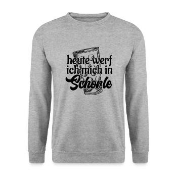 Heute werf ich mich in Schorle Dubbeglas Pfalz - Unisex Pullover - Weißgrau meliert - Vorne - Alina (178cm) & Michal (187cm)