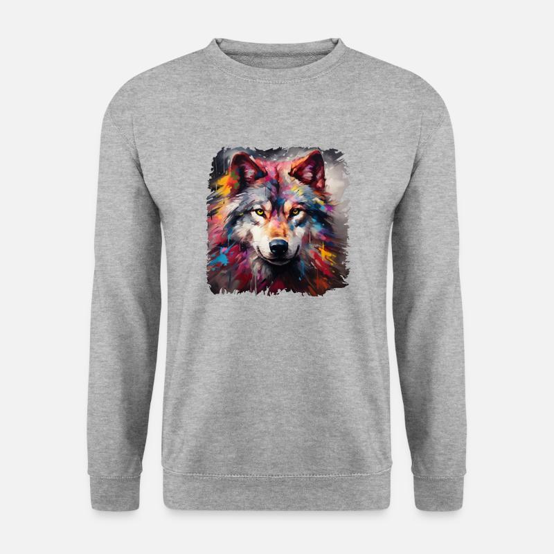 Geschenk Wikinger Wolf Krafttier Schamane Odin - Unisex Pullover - Weißgrau meliert
