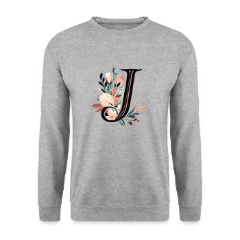 J typography floral - Unisex Pullover - Weißgrau meliert - Vorne - Alina (178cm) & Michal (187cm)