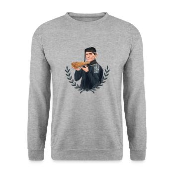 Rieser Grantler // Illustration - Unisex Pullover - Weißgrau meliert - Vorne - Alina (178cm) & Michal (187cm)