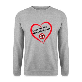 Liebe für alle Hass für keinen - Unisex Pullover - Weißgrau meliert - Vorne - Alina (178cm) & Michal (187cm)