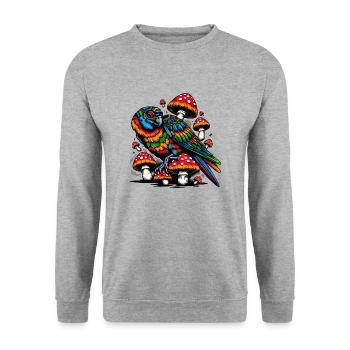 Psychedelic Parrot Paradise - Unisex Pullover - Weißgrau meliert - Vorne - Alina (178cm) & Michal (187cm)