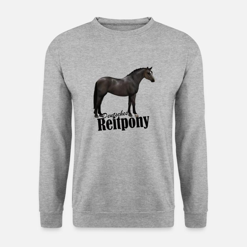 Deutsches Reitpony mit Abzeichen an Bein u Kopf - Unisex Pullover - Weißgrau meliert