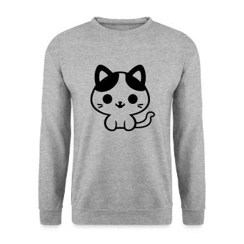 Katze - Unisex Pullover - Weißgrau meliert - Vorne - Alina (178cm) & Michal (187cm)