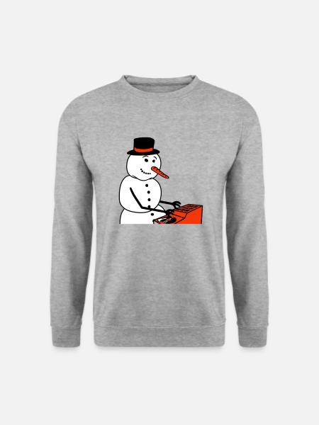 Winter DJ Schneemann Mixer Mischpult Musik Party - Unisex Pullover - Weißgrau meliert