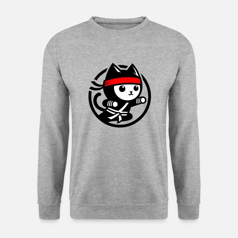 Ninja-Katze - Unisex Pullover - Weißgrau meliert