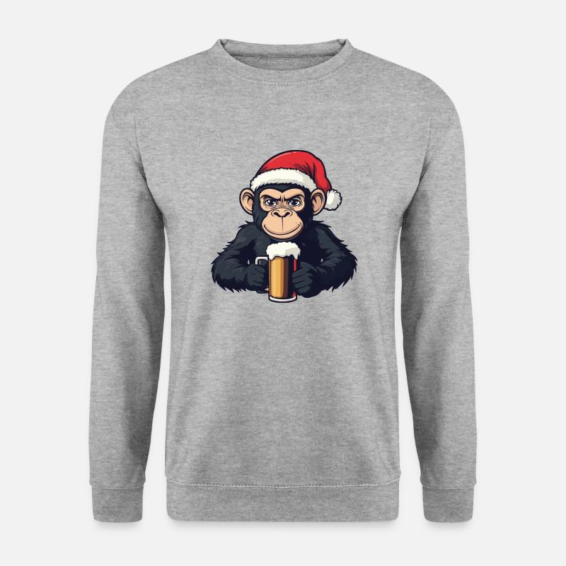Affe Weihnachten Bier - Unisex Pullover - Weißgrau meliert