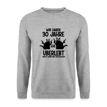 30 Jahre Ehe überlebt Perlen Hochzeit Hochzeitstag - Unisex Pullover - Weißgrau meliert - Vorne - Alina (178cm) & Michal (187cm)