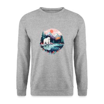 ours polaire faune faune nature nature - Sweat-shirt Unisexe - gris chiné - Devant - Alina (178cm) & Michal (187cm)