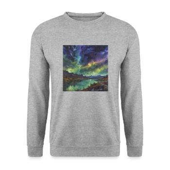 Polarlicht über dem stillen See - Unisex Pullover - Weißgrau meliert - Vorne - Alina (178cm) & Michal (187cm)