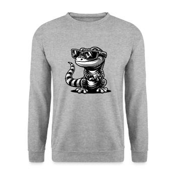 Gecko mit Sonnenbrille - Unisex Pullover - Weißgrau meliert - Vorne - Alina (178cm) & Michal (187cm)