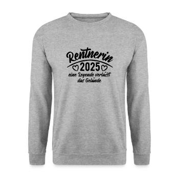 Rentnerin 2025 Eine Legende verlässt das Gelände - Unisex Pullover - Weißgrau meliert - Vorne - Alina (178cm) & Michal (187cm)