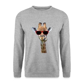 witzige, coole Giraffe mit Sonnenbrille - Unisex Pullover - Weißgrau meliert - Vorne - Alina (178cm) & Michal (187cm)