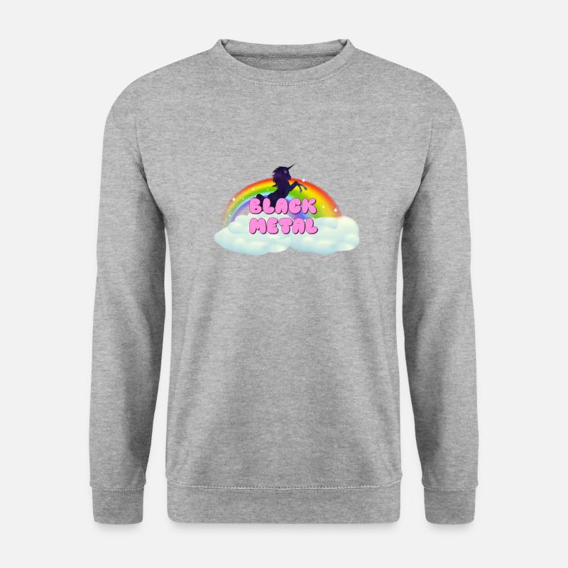 Black Metal Regenbogen Einhorn - Unisex Pullover - Weißgrau meliert