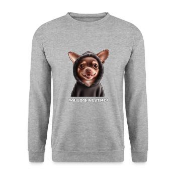 Evil Demonic Chihuahua With Bad Temper, Funny - Unisex Sweatshirt - salt & pepper - Front - Alina (178cm) & Michal (187cm)