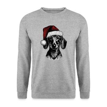 Xmas Doxie - Unisex Pullover - Weißgrau meliert - Vorne - Alina (178cm) & Michal (187cm)