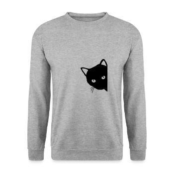 Schwarze Katze - Unisex Pullover - Weißgrau meliert - Vorne - Alina (178cm) & Michal (187cm)