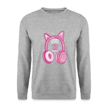 Level 13 Jahre Mädchen Gamer Girl Gaming Zocker - Unisex Pullover - Weißgrau meliert - Vorne - Alina (178cm) & Michal (187cm)
