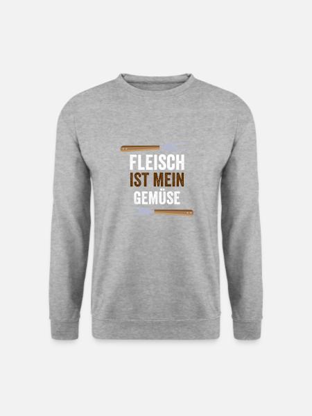 Fleisch ist mein Gemüse BBQ Grillen Sommer Steak - Unisex Pullover - Weißgrau meliert