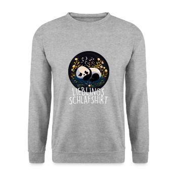 Lieblings Schlafshirt Panda Pandabär Nachtshirt - Unisex Pullover - Weißgrau meliert - Vorne - Alina (178cm) & Michal (187cm)