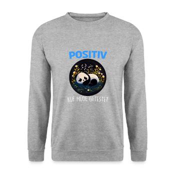 Positiv Müde Panda Pandabären Fun Nachthemd Pajama - Unisex Pullover - Weißgrau meliert - Vorne - Alina (178cm) & Michal (187cm)