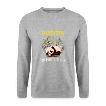 Positiv Müde Panda Pandabären Fun Nachthemd Pajama - Unisex Pullover - Weißgrau meliert - Vorne - Alina (178cm) & Michal (187cm)