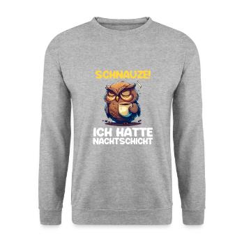 Nachtschicht Kaffee Eule Nachtdienst Schichtarbeit - Unisex Pullover - Weißgrau meliert - Vorne - Alina (178cm) & Michal (187cm)