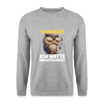 Nachtschicht Kaffee Eule Nachtdienst Schichtarbeit - Unisex Pullover - Weißgrau meliert - Vorne - Alina (178cm) & Michal (187cm)