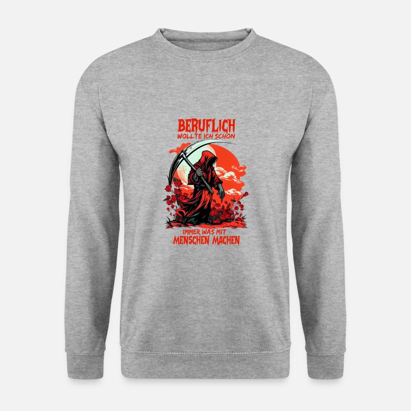 Sensenmann Schwarzer Humor Sarkasmus Menschen - Unisex Pullover - Weißgrau meliert