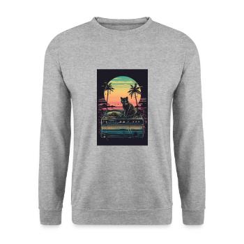 Cat Synthesizer Katze Retro Vintage Studio Gear - Unisex Pullover - Weißgrau meliert - Vorne - Alina (178cm) & Michal (187cm)