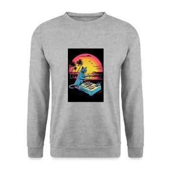 Cat Synthesizer Katze Retro Vintage Studio Gear - Unisex Pullover - Weißgrau meliert - Vorne - Alina (178cm) & Michal (187cm)