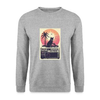 Cat Synthesizer Katze Retro Vintage Studio Gear - Unisex Pullover - Weißgrau meliert - Vorne - Alina (178cm) & Michal (187cm)