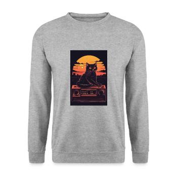 Cat Synthesizer Katze Retro Vintage Studio Gear - Unisex Pullover - Weißgrau meliert - Vorne - Alina (178cm) & Michal (187cm)