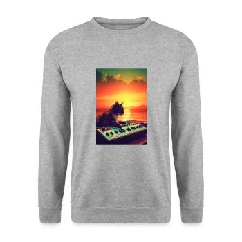 Cat Synthesizer Katze Retro Vintage Studio Gear - Unisex Pullover - Weißgrau meliert - Vorne - Alina (178cm) & Michal (187cm)