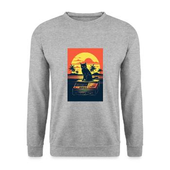 Cat Synthesizer Katze Retro Vintage Studio Gear - Unisex Pullover - Weißgrau meliert - Vorne - Alina (178cm) & Michal (187cm)
