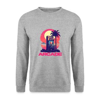 Vintage Game Over Arcade-Konsole Konsolenspieler - Unisex Pullover - Weißgrau meliert - Vorne - Alina (178cm) & Michal (187cm)