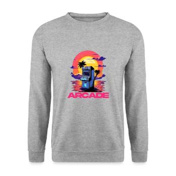 Game Over Arcade-Stil Retro Konsolen-Controller - Unisex Pullover - Weißgrau meliert - Vorne - Alina (178cm) & Michal (187cm)