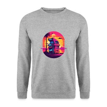 Game Over Arcade-Stil Retro Konsolen-Controller - Unisex Pullover - Weißgrau meliert - Vorne - Alina (178cm) & Michal (187cm)