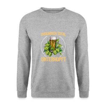Chronisch Total Unterhopft Bier Party Spruch - Unisex Pullover - Weißgrau meliert - Vorne - Alina (178cm) & Michal (187cm)