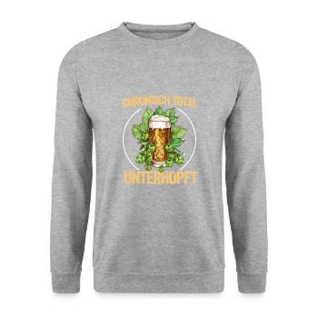 Chronisch Total Unterhopft Bier Party Spruch - Unisex Pullover - Weißgrau meliert - Vorne - Alina (178cm) & Michal (187cm)