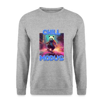 Chill Modus Pandabär Tierliebhaber Süßes Panda - Unisex Pullover - Weißgrau meliert - Vorne - Alina (178cm) & Michal (187cm)