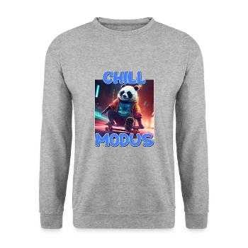 Nettes Chill Modus Pandabär Panda Liebhaber Süßes - Unisex Pullover - Weißgrau meliert - Vorne - Alina (178cm) & Michal (187cm)