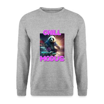 Nettes Chill Modus Pandabär Panda Liebhaber Süßes - Unisex Pullover - Weißgrau meliert - Vorne - Alina (178cm) & Michal (187cm)
