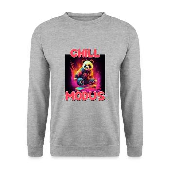 Nettes Chill Modus Pandabär Panda Liebhaber Süßes - Unisex Pullover - Weißgrau meliert - Vorne - Alina (178cm) & Michal (187cm)