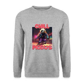 Chill Modus Pandabär Tierliebhaber Süßes Panda - Unisex Pullover - Weißgrau meliert - Vorne - Alina (178cm) & Michal (187cm)