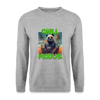 Chill Modus Pandabär Tierliebhaber Süßes Panda - Unisex Pullover - Weißgrau meliert - Vorne - Alina (178cm) & Michal (187cm)