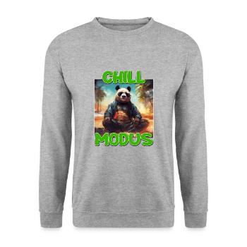 Chill Modus Pandabär Panda Liebhaber Süßes Panda - Unisex Pullover - Weißgrau meliert - Vorne - Alina (178cm) & Michal (187cm)