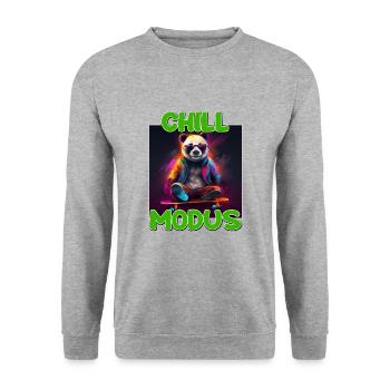 Chill Modus Pandabär Bambus Bär Überraschung - Unisex Pullover - Weißgrau meliert - Vorne - Alina (178cm) & Michal (187cm)