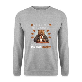 Kaffee Redet Nicht Beruf Job Spruch Filterkaffee - Unisex Pullover - Weißgrau meliert - Vorne - Alina (178cm) & Michal (187cm)